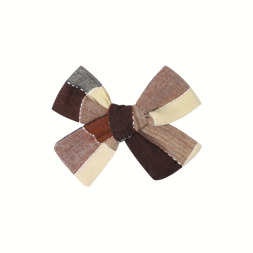 Plaid Bow Hair Clips for Baby Girls Embroidered Flowers Princess Accessories