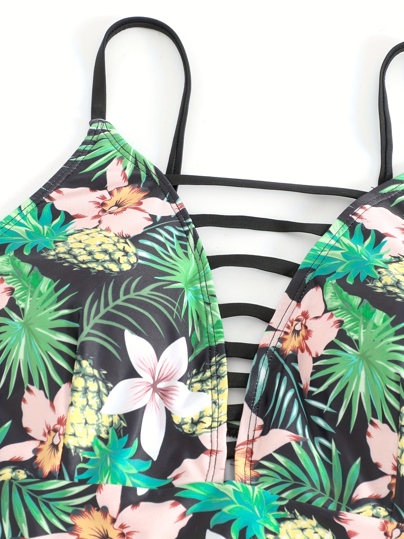 Tropical Print Cut Out V Neck Cami Top & Underwear Swimsuit Set