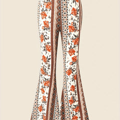 Patchwork Print High Rise Flare Leg Trousers