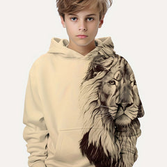 Boys Lion Print Hooded Sweatshirt for Spring Fall