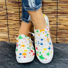 Casual Lace Up Flat Shoes Breathable Non slip Star Round Toe Low Top