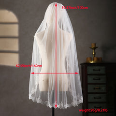 Lace Bridal Veil with Faux Pearl Accents for Weddings