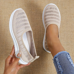 Women's Mesh Panel Flat Sneakers Breathable Solid Slip On Low Shoes