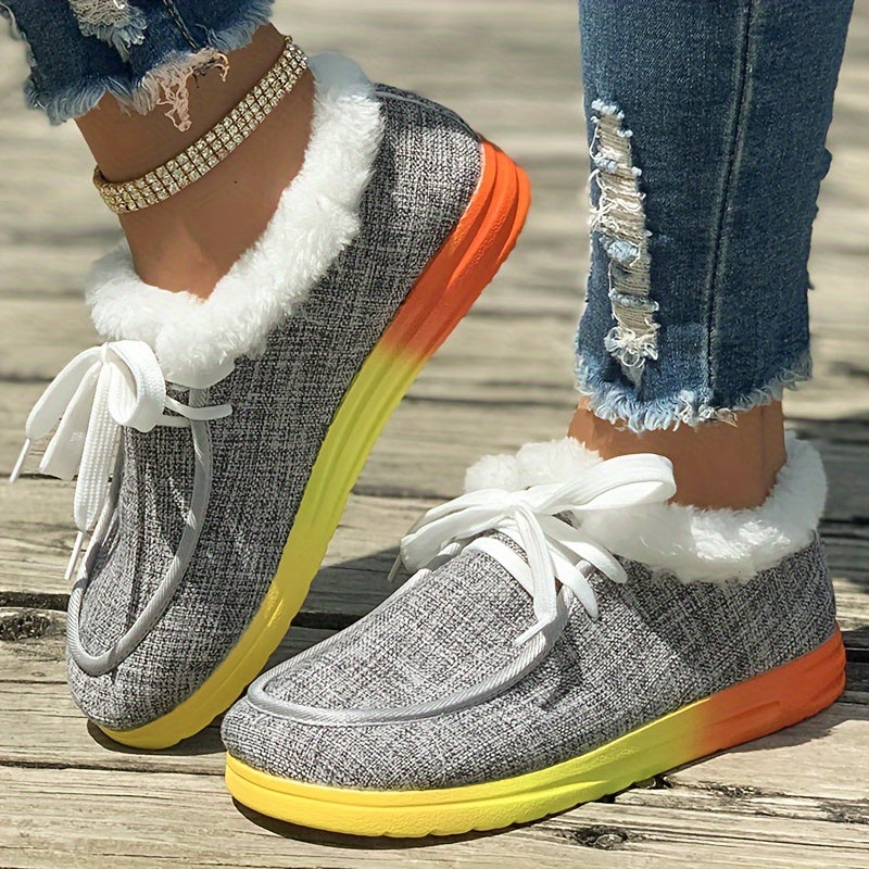 Plush Lined Furry Boat Shoes Thermal Flat Snow Boots