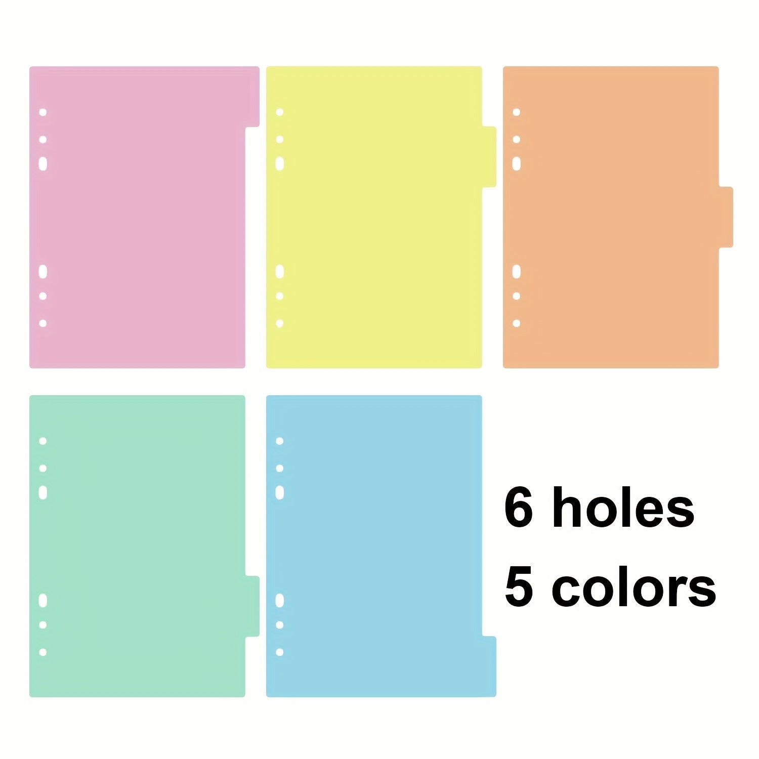 Plastic A5 Binder Index Dividers Multicolor Tabs, 6 Hole Binder
