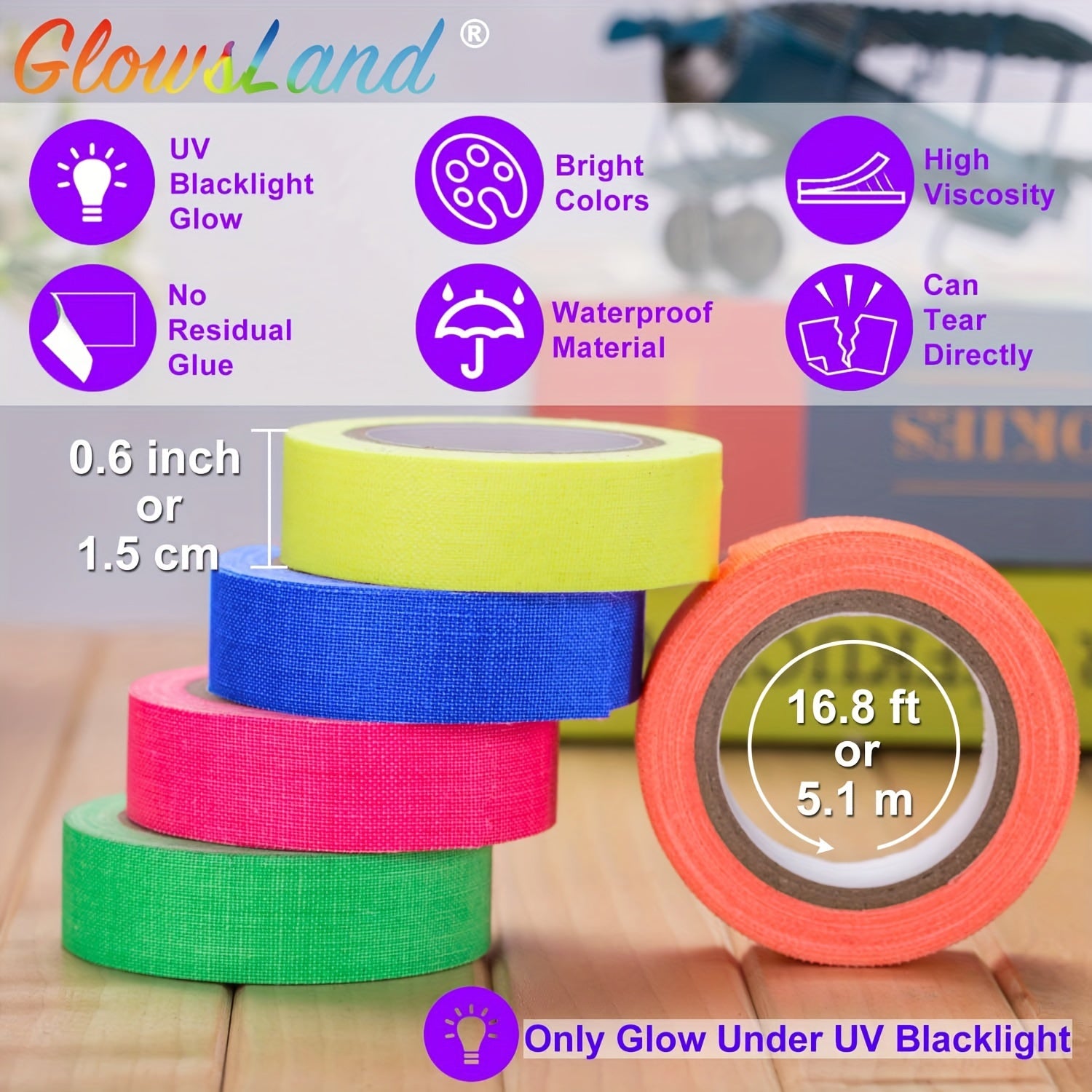 Fluorescent Neon Tape 6 Colors 1.5m Per Roll