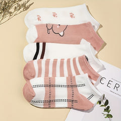 5 Pairs Striped Crew Socks Comfy Low Cut Ankle Socks Women's Stockings