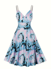 Tie Dye Surplice Neck Pleated Party Dress