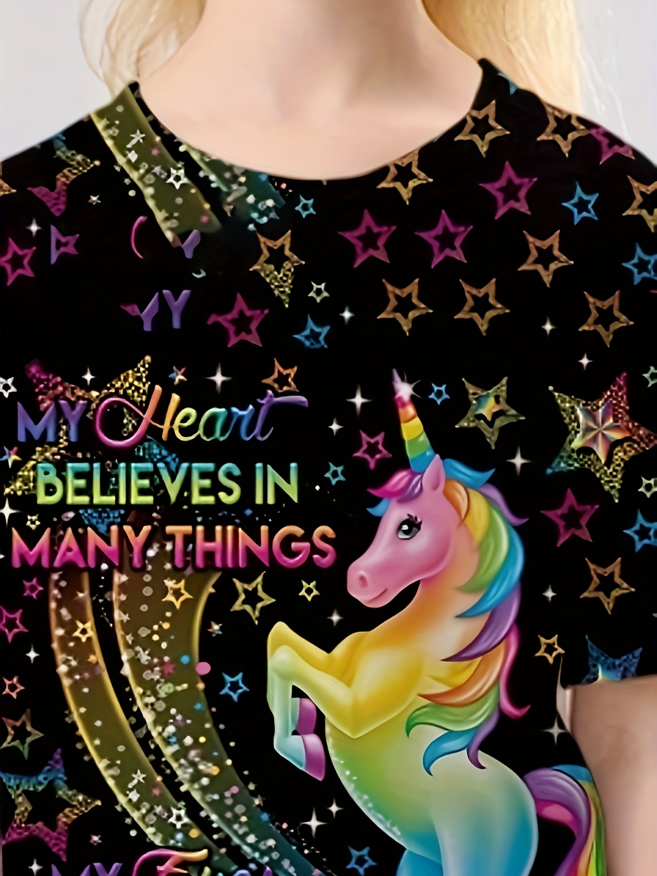 3D Dreamy Unicorn Graphic T shirt Girls Short Sleeve Tees