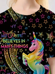 3D Dreamy Unicorn Graphic T shirt Girls Short Sleeve Tees