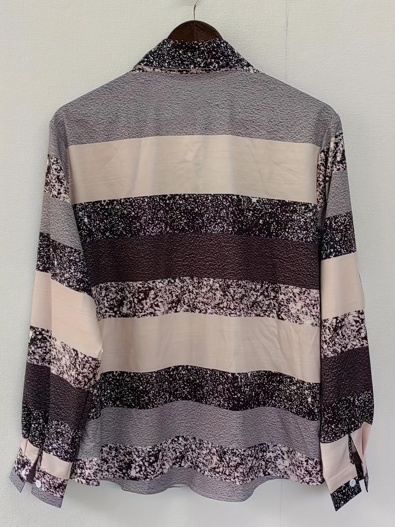 Colorblock Button Up Long Sleeve Blouse