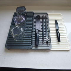 Three Layer Drain Rack Dish Drying Mat - Foldable Silicone Pad