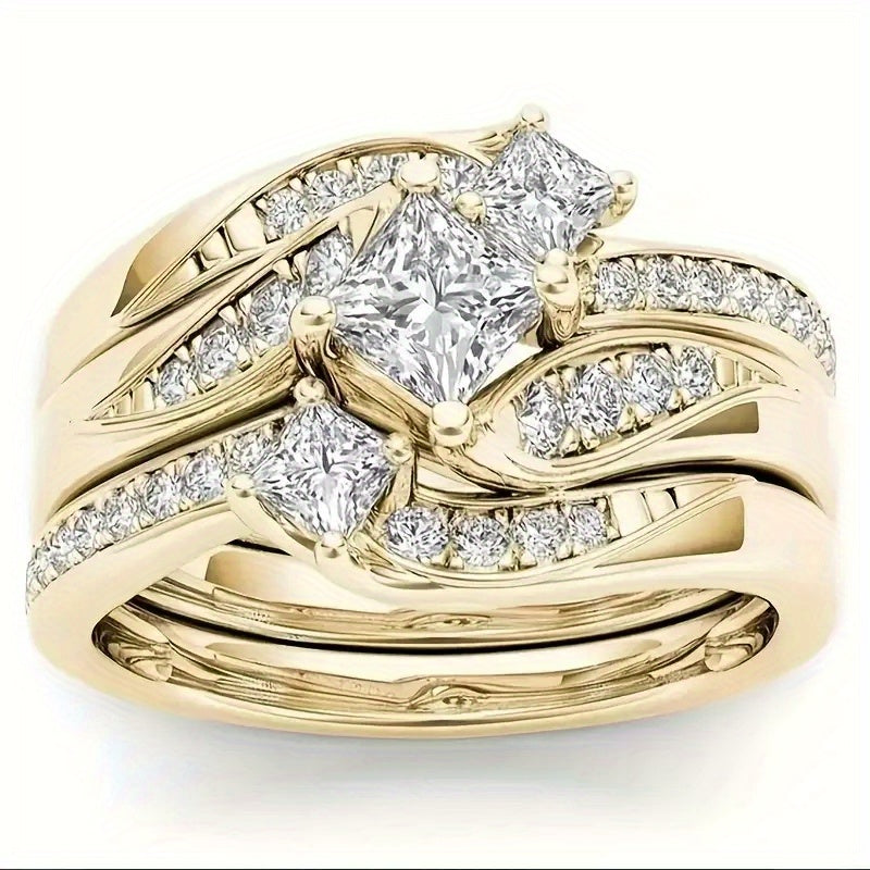 Classic Silver Stainless Steel Matching Ring With Sapphire Zircon Size 5-11