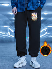 Men s Casual Warm Loose Sweatpants Winter Cartoon Print Jogger