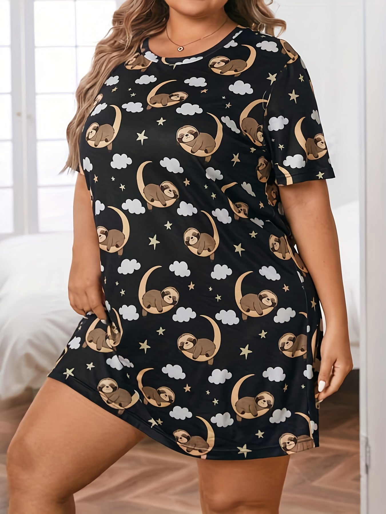 Women's Plus Sloth & Cloud Print Short Sleeve Nightdress