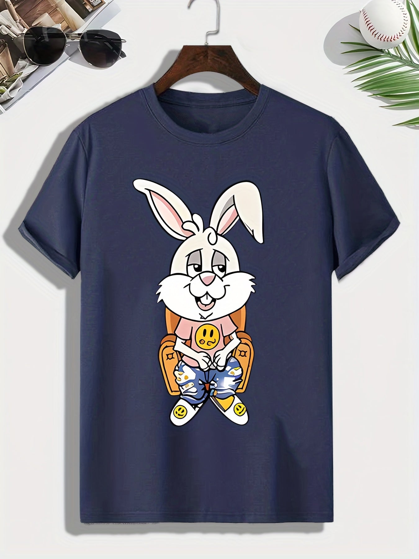 Men's Cartoon Rabbit Print T shirt Outdoor Tee
