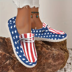 Women's Patriotic Boat Shoes Star Stripe Canvas Lace Sneak