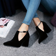 Women's Block Heeled Pumps Pointed Toe Cut out High Heels