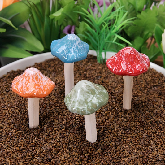 4pcs Mushroom Yard Decor Ceramic Mushroom Garden Statue Fairy Garden Stakes