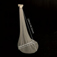 Large Bowknot Long Head Veil With Comb Bridal Wedding Hair Accessories