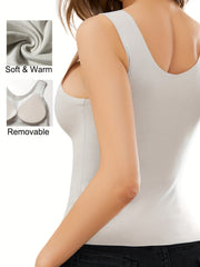 Solid Thermal Tank Top Scallop Trim Sleeveless Top