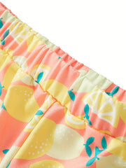 Girls Cartoon Lemon Elastic Waist Sports Track Shorts