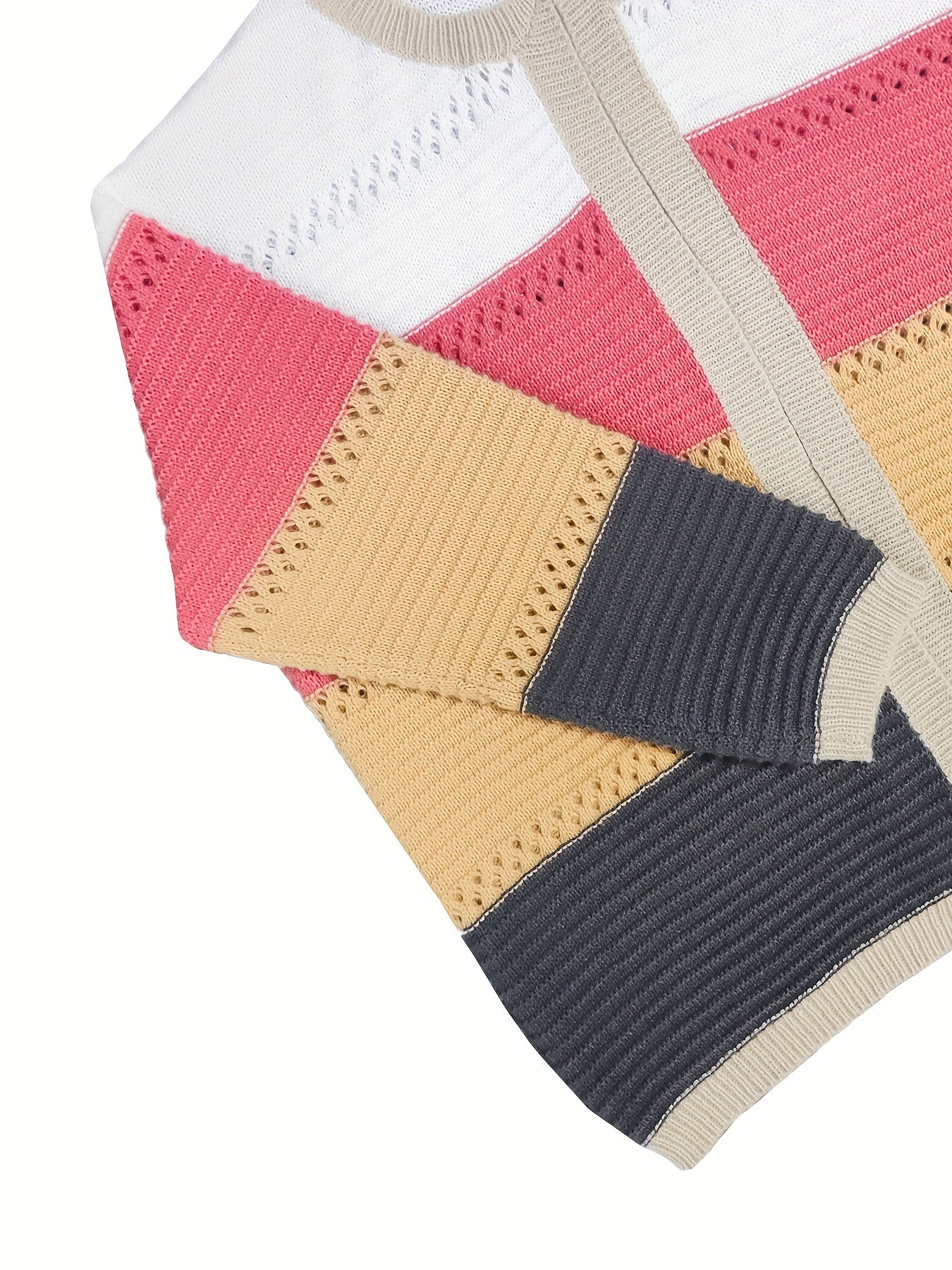 Colorblock Knitted Long Sleeve Open Front Stretch Cardigan