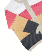 Colorblock Knitted Long Sleeve Open Front Stretch Cardigan