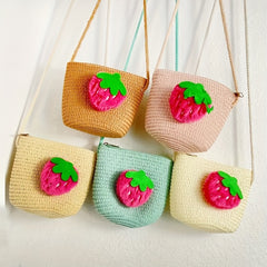 Straw Crossbody Bag Casual Strawberry Woven Shoulder Bag