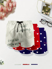 3 Pack Plus Size Preppy Sleepwear Bottoms Set Women's Plus Heart & Letter Print
