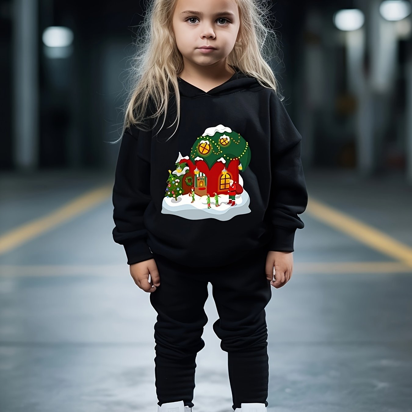 Winter House Print 2pcs Hoodies Jogger Pants Set For Sports Boys