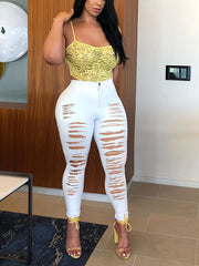 Stretchy Skinny Jeans Ripped Mid Rise Denim