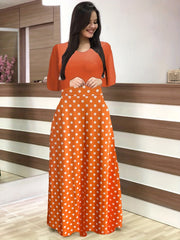 Polka Dot High Waist Maxi Dress Long Sleeve Crew Neck Women's Clothing