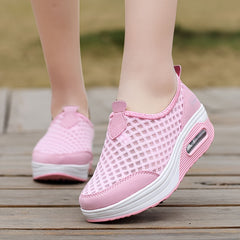 Argyle Pattern Mesh Wedge Sneakers Air Cushion Casual Walking Shoes