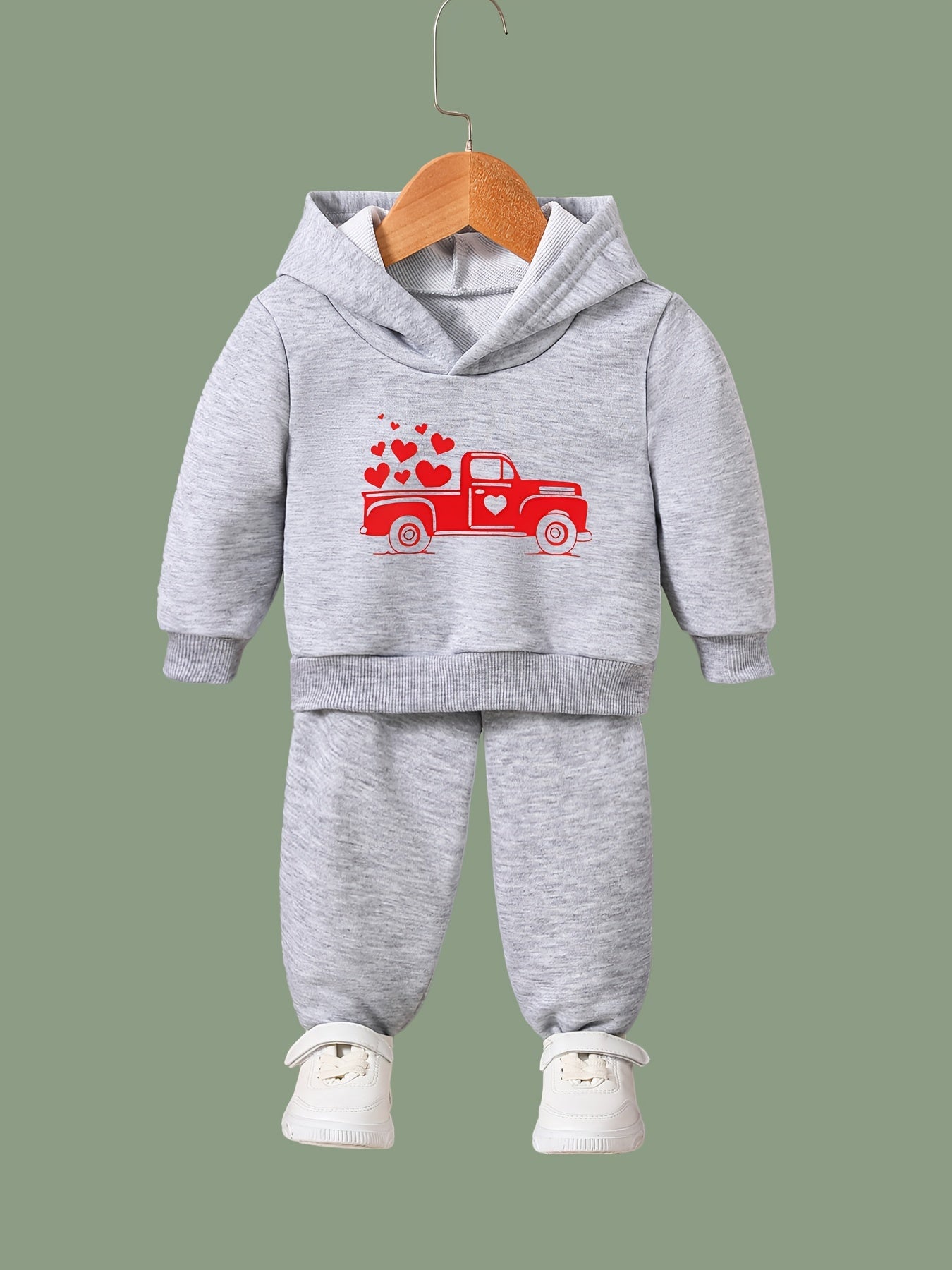 2pcs Love Truck Graphic Hoodies Pants Set Outfits Spring Fall Sports Gift Girls