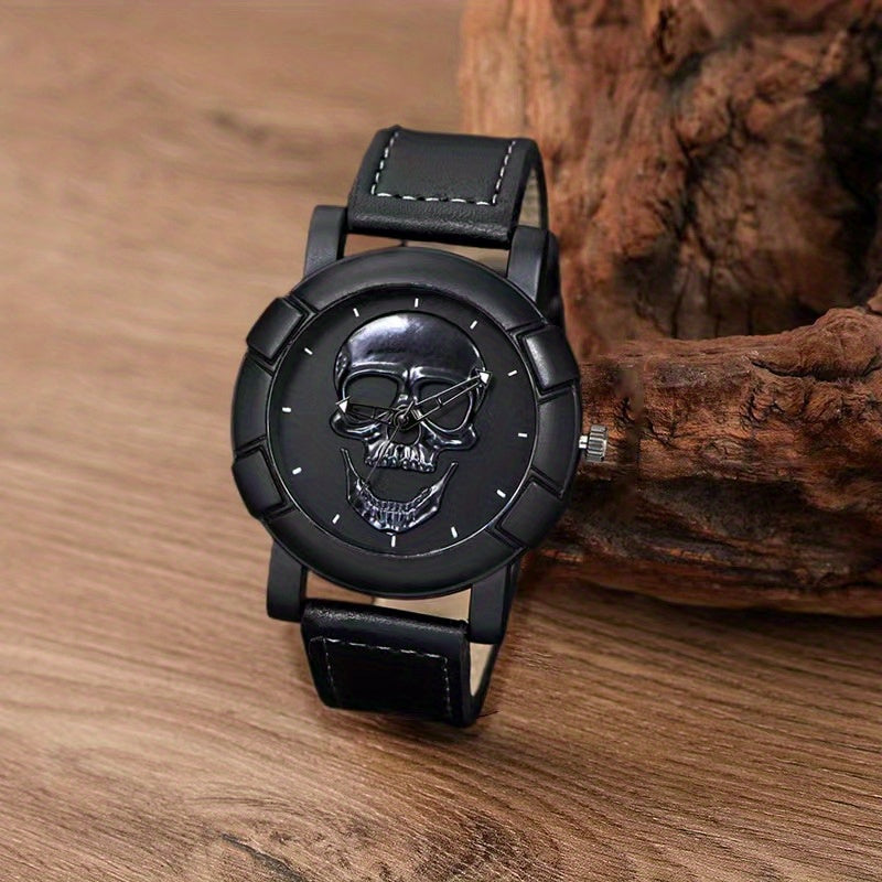 Hiphop Men's Watch Skull Pattern Quartz Wristwatch Set