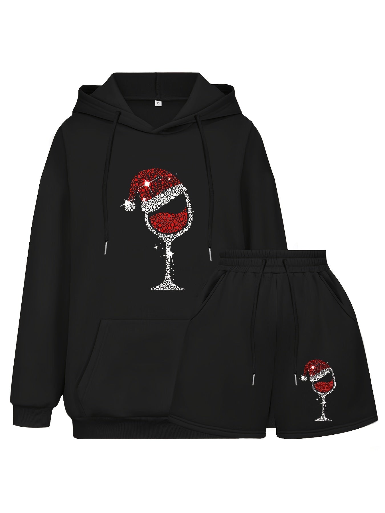 Women's Plus Size Christmas Hoodie & Shorts Outfit Set
