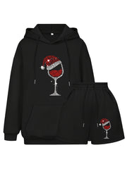 Women's Plus Size Christmas Hoodie & Shorts Outfit Set