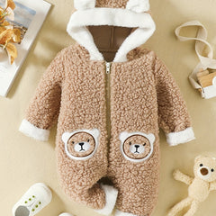 Furry Bear Hooded Baby Jumpsuit with Ears