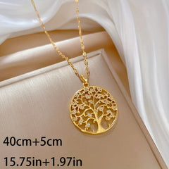 Golden Tree Pendant Necklace Retro Clavicle Chain Non-fading Jewelry