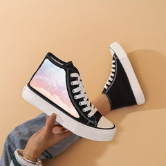 Dream Cloud Print High Top Canvas Sneakers Lace Up Skate Shoes
