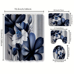 Flower Shower Curtain & Rug Set with 12 Hooks