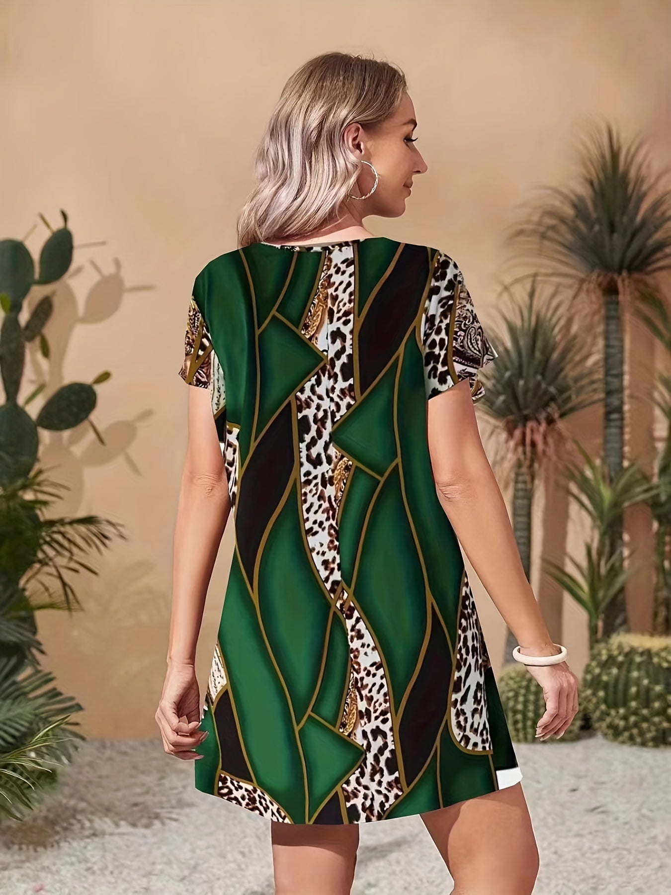 Random Print Crew Neck Casual Dress For Summer & Spring Women's Clothing