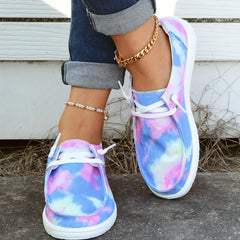 Women's Tie Dye Boat Shoes Lightweight Canvas Comfy Flat Walking Shoes