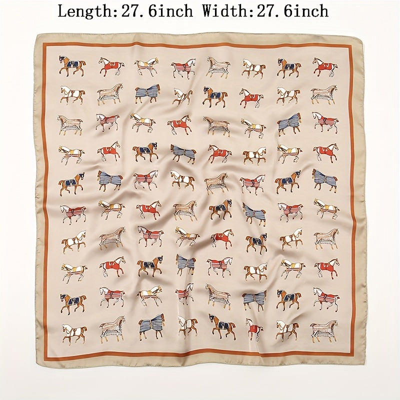 70 1cm Horse Print Scarf Square Satin Shawl Sunscreen Head Wrap