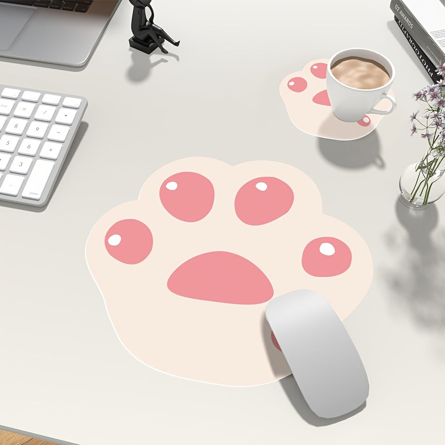 Yellow Faux Leather Mouse Pad Coaster Set for Desktop Computer
