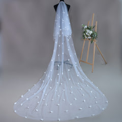 Romantic Floral Bridal Veil with Comb Double Layer Long Train
