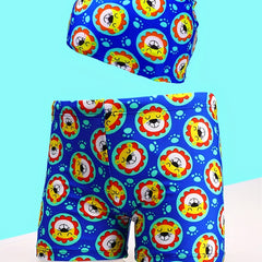 Boys Lion Head Swim Trunks & Cap Quick Drying for Beach Vacation Bath