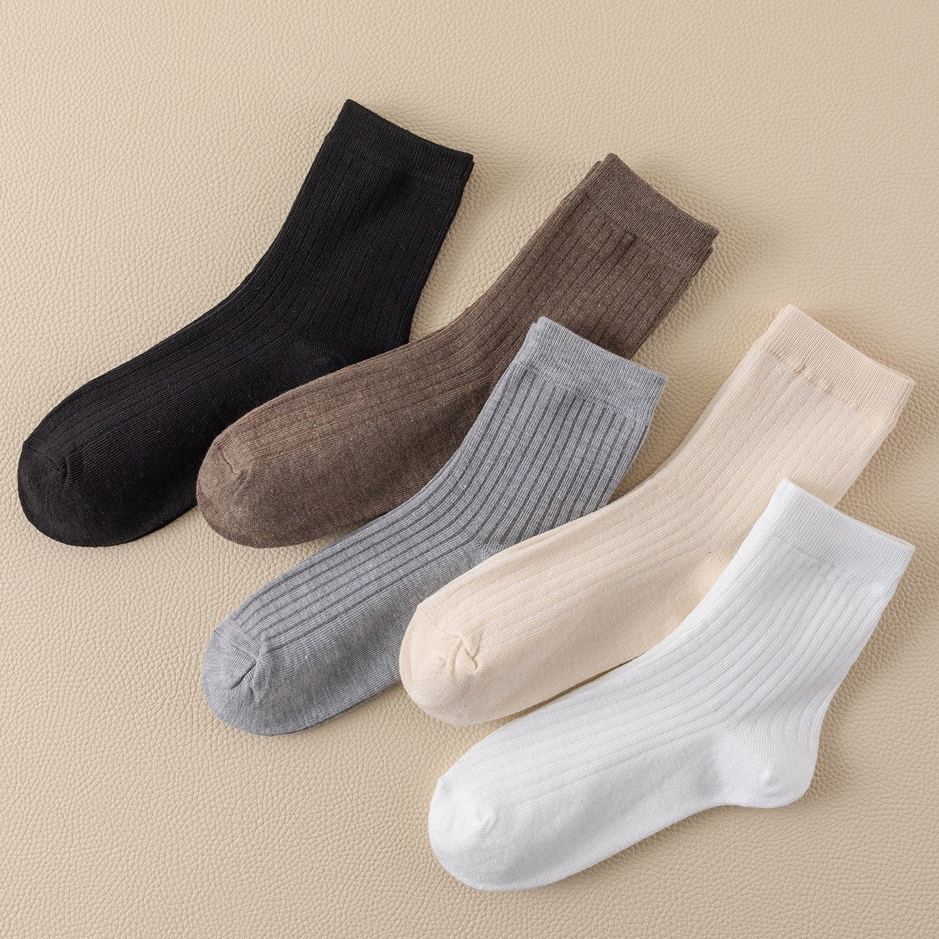 Ribbed Solid Socks Comfortable & Breathable Mid Tube Socks Women