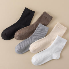 Ribbed Solid Socks Comfortable & Breathable Mid Tube Socks Women